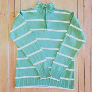 Children's Place Boys Green Striped 1/4 Zip Long Sleeve Sweater, Medium (7/8)